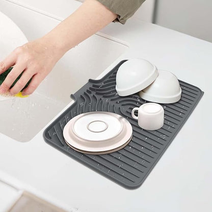 GUUKIN Dish Drying Mat, 14.7"x10.2" Drying Matt Kitchen Counter, Non-Slip Drying Pad, Easy Clean Pad for Countertop Protection, Multi-Functional Use (Grey)