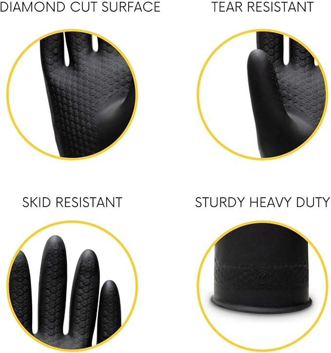 Chemical Resistant Latex Gloves,Cleaning Protective Safety Work Heavy Duty Rubber Gloves
