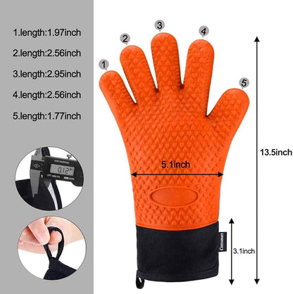 Comsmart BBQ Gloves, Heat Resistant Silicone Grilling Gloves, Long Waterproof BBQ Kitchen Oven Mitts with Inner Cotton Layer for Barbecue, Cooking, Baking, Smoker(Orange)