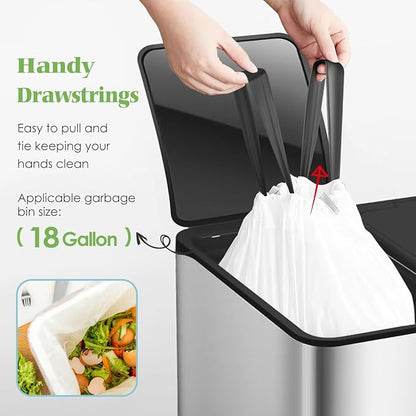 18 Gallon 120 Counts Strong Drawstring Trash Bags Garbage Bags by Teivio, Bathroom Trash Can Bin Liners, Plastic Bags for home office kitchen, White