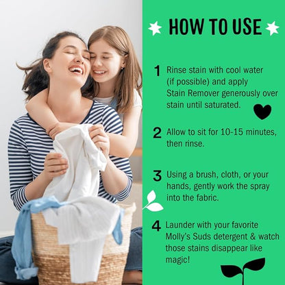 Molly's Suds Stain Remover Spray | Gentle Yet Powerful, Great for Baby & Pet Stains | Clean, Simple Ingredients (Fragrance Free) (16 Fl Oz (Pack of 2))