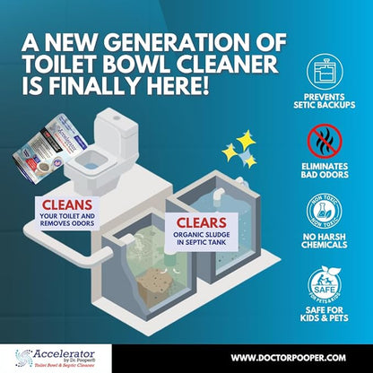 Dr. Pooper Toilet Bowl & Septic Tank Cleaner—Powerful Stain Remover & Odor Eliminator—Bio-Activated Formula for Deep Cleaning & Septic Maintenance—Safe for Pipes & All Plumbing Systems