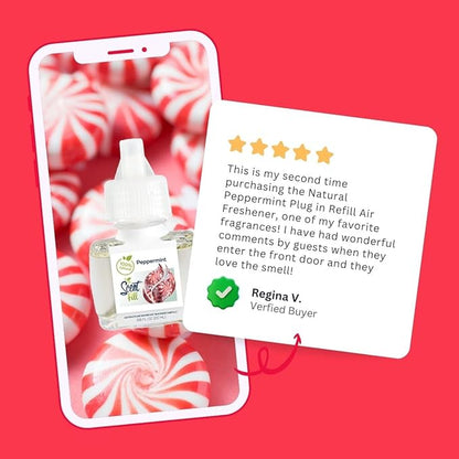 Scent Fill 100% Natural Peppermint Plug in Air Freshener, Scented Oil Refills, 2 Refills + Diffuser