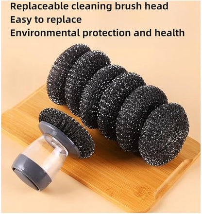 Soap Dispense Palm Scrub dishwashing Kitchen Scrubber Press Automatic Liquid wash Pot (Steel Wire)