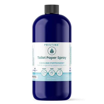 PRISTINE Toilet Paper Spray, As Seen on Shark Tank, Flushable Wipe Alternative, Personal Cleansing Bathroom Spray for Regular Toilet Tissue, Bidet Alternative, Made in USA, Cooling Peppermint, 32oz