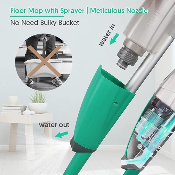 Spray Mop for Floor Cleaning, TINA&TONY Microfiber Hardwood Dry Wet Kitchen Mop with 3 Washable Pads & 635ML Refillable Bottle, Dust Mop with Sprayer for Laminate Tile Vinyl Floors, Green