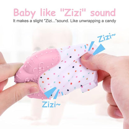 2Pack Silicone Teething Mitt, Soothing Infant Teething Mitten Pain Relief, Prevent Scratches Glove, Safe Silicone Teething Toys for 0-12 Months