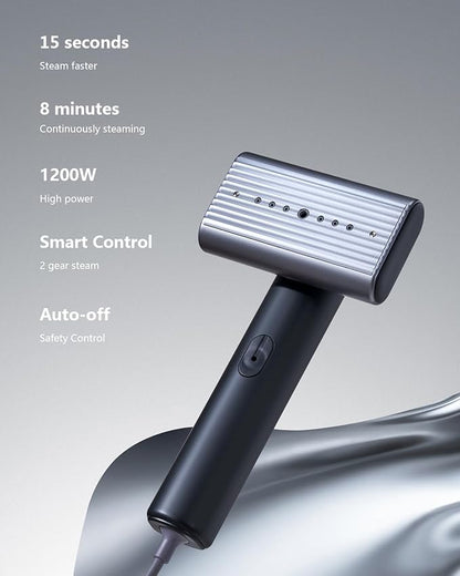G9 Pro Smart Handheld Steamer for Clothes – Global Voltage Adaptation(100-240V), Palm-Sized & Lightweight (1lb), Dual Steam Modes, Easy Wrinkle Remover, Auto Shut-Off, Travel & Home Double Use (Metal)