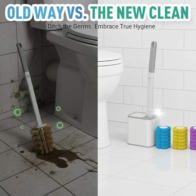 Disposable Toilet Cleaning System: Toilet Brush & Holder Kit with 18PCS Pre-Soaked Cleaner Wall-Mount Scrubbing Toilet Brush Bathroom Cleaning Kit (Grey)