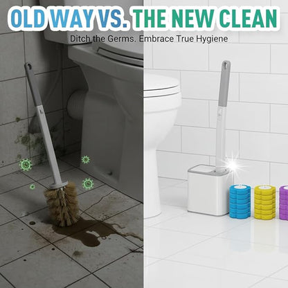Disposable Toilet Cleaning System: Toilet Brush & Holder Kit with 18PCS Pre-Soaked Cleaner Wall-Mount Scrubbing Toilet Brush Bathroom Cleaning Kit (Grey)