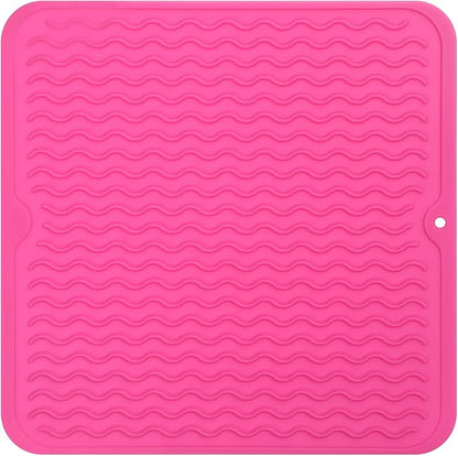 MicoYang Silicone Dish Drying Mat for Multiple Usage,Easy clean,Eco-friendly,Heat-resistant Silicone Mat for Kitchen Counter or Sink,Refrigerator or Drawer liner Rose M 12 inches x 12 inches
