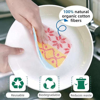 Amarelle GEN II Dish Washing Scrubbers (3-Pack), Made in Green Kitchen Scrubbers for Dishes, Non Scratch Pot & Pan Scrubber, Dual-Sided Heavy-Duty Scouring Pads, Reusable (Nordic Folk)
