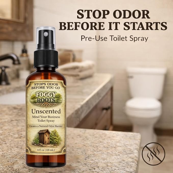 Unscented Pre-Poop Toilet Spray – Stops Odor Before It Starts, Bathroom Odor Eliminator for Toilet, 4 oz (200+ Uses) Travel, Home & Work