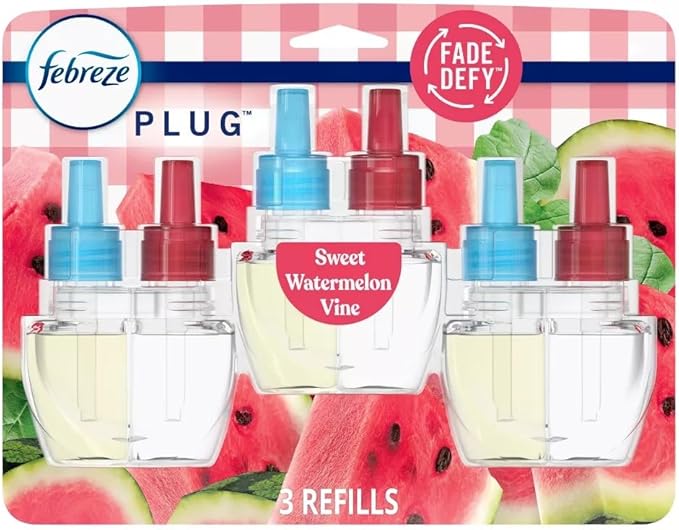 Generic Febreze Plug with Fade Defy Technology Air Freshener - New Limited Edition - (3) of 0.87 fl oz Refills (Sweet Watermelon Vine), Clear