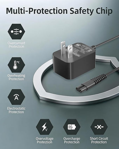 Superer 9V AC Charger Fit for Voweek Electric Spin Scrubber VWS211/SP02, LABIGO LA1 /LA2 /LA3 Pro, fit for Homitt HM115C/HM115CD/HM115CW/HM115CG, 2-Prong Power Adapter Cable Cord