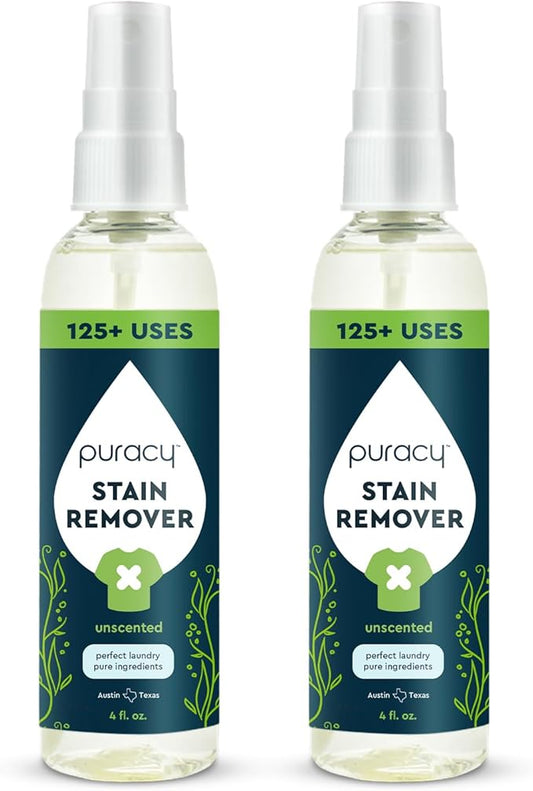 Puracy Stain Remover, Natural Travel and Laundry Stain Cleaner for Clothes, Baby Essentials, Kids Stains, Oil and Fabric Spot Cleaner, Unscented (Stain Remover Spray, 4 fl oz, 2 Pack)