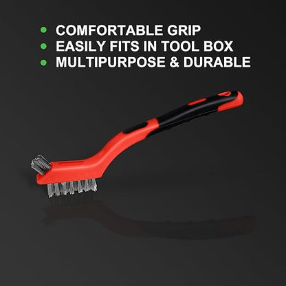 MAXMAN Wire Brush Set 6Pcs, Small Wire Brushes for Cleaning, Rust Remover, Scrub Brush, Detailing Brush, Metal Brush, Stainless Steel/ Brass/ Nylon Bristles Bristle Brush, Scratch Brush, (Red)