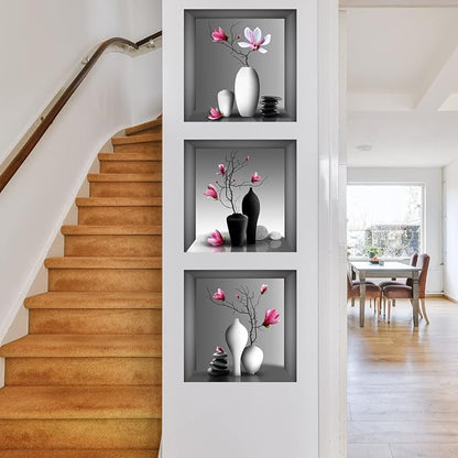 3D Wall Stickers DIY Flower Wall Decal Removable Waterproof Wall Art Decor for Bedroom Living Room Offices Home Decoration (Vase Orchid)