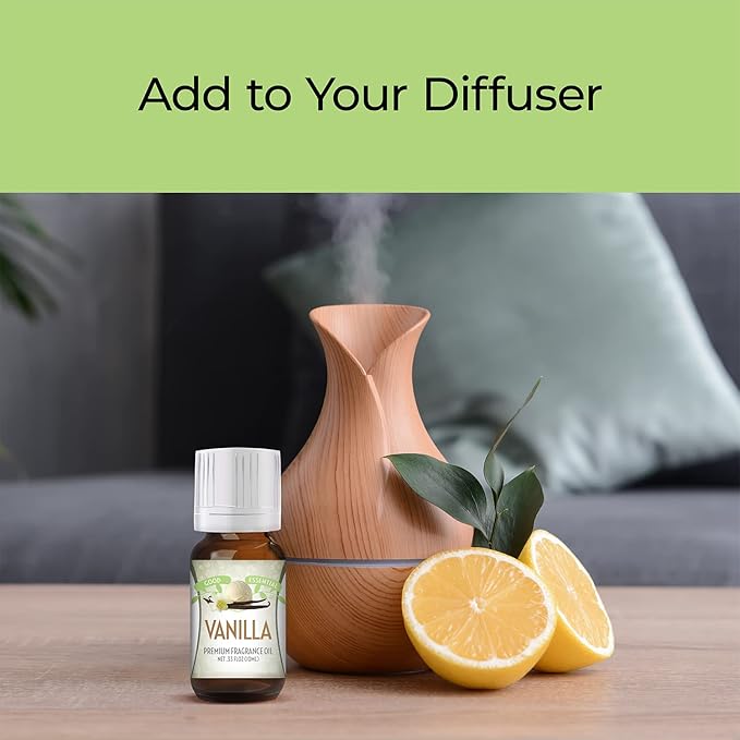 Good Essential Professional Vanilla Fragrance Oil 10 ml (0.33 fl oz) for Candles, Soaps, Perfume, Home Fragrance, Vanilla Diffuser Oil, and Body Lotion