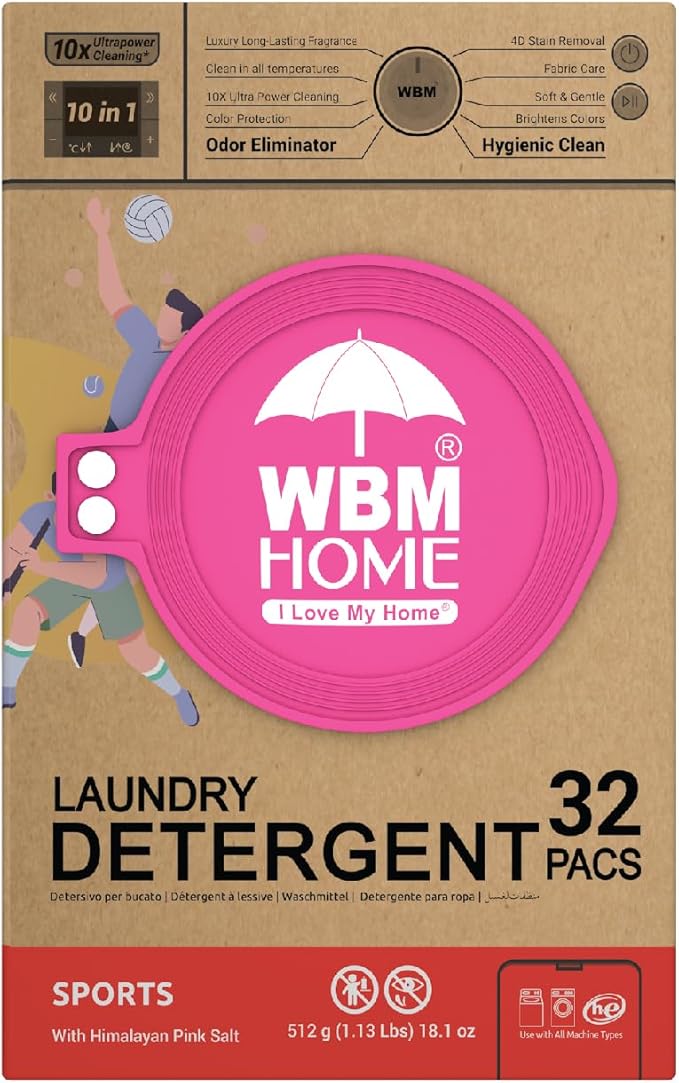 WBM Laundry Detergent Pods, Autumn Scent – 32 Pods in Recycleable Packaging for 10x Ultra Power Cleaning, Odor Defense for Activewear & Sports Shirts