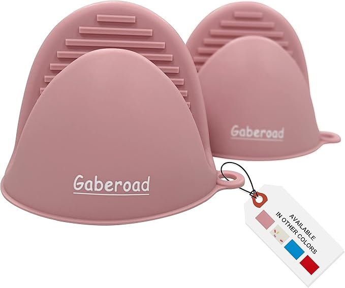 Thickened Mini Silicone Oven Mitts Heat Resistant as Hot Pot Holder, Baking Holder, Rubber Oven Gloves, Finger Pinch Grips, Potholder Mitts for Kitchen Cooking, 1 Pair, Macaron Pink