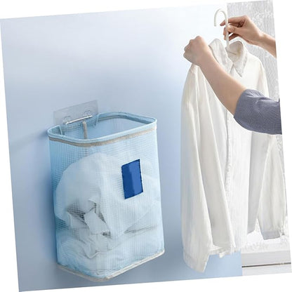 1Pc Wall Mounted Foldable Laundry Hamper Clothes Basket for Bathroom Bedroom Dorm Room Closet Space Saving Organizer for Dirty Clothes Blue