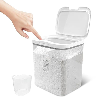 5.5L Laundry Detergent Dispenser with One-Press Lid Laundry Powder Container for Laundry Room Organization & Storage Pod and Airtight Dishwasher Pod Holder for Bead Powder, 1 Pack