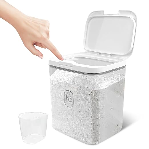 5.5L Laundry Detergent Dispenser with One-Press Lid Laundry Powder Container for Laundry Room Organization & Storage Pod and Airtight Dishwasher Pod Holder for Bead Powder, 1 Pack