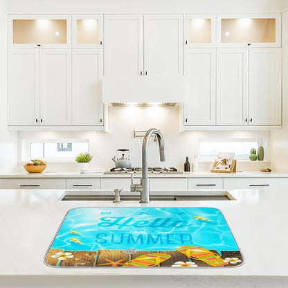 Honeybaby Dish Drying Mat Summer Flip Flop Dish Drying Mats for Kitchen Counter Absorbent Kitchen Drying Mat Dish Rack Mat 18x24 inches