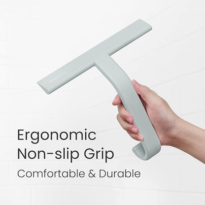 dancemoon JustHang Shower Squeegee for Glass Doors, All-in-One Award-Winning Silicone Squeegee with Built-in Hook for Bathroom, Window, Mirror, Tile Wall, Car, Streak-Free Cleaner Tool, 10-Inch Green