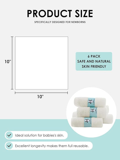 HIPHOP PANDA Baby Washcloths, Rayon Made from Bamboo - 2 Layer Ultra Soft Absorbent Newborn Bath Face Towel - Reusable Baby Wipes for Delicate Skin - Ivory, 6 Pack