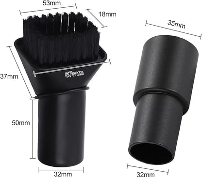 Round Vacuum Brush Set,Vacuum Dust Brush for Karcher WD2 WD3 WD4 WD5 Models, Dual Bristle Suction Brushes for Upholstery Carpet Dashboard Interior Cleaning with 32-35mm Adapter