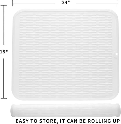 MicoYang Silicone Dish Drying Mat for Multiple Usage,Easy clean,Eco-friendly,Heat-resistant Silicone Mat for Kitchen Counter or Sink,Refrigerator or Drawer Liner Translucent 2XL 24 inches x 18 inches