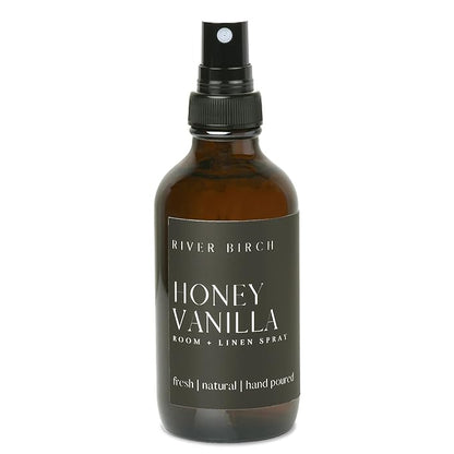 River Birch Luxury Linen and Room Spray - Home Signature Scent Honey Vanilla Room Fragrance Spray - Fragrant Fresh Linen Air Freshener For Bedding - Handmade in Texas - 4 oz Glass Amber Bottle