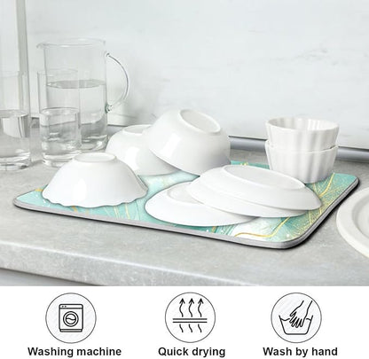 Dish Drying Mats for Kitchen Counter Green Turquoise Cyan Mint Liquid Microfiber Drying Matt for Countertop Sink Dishes Medium 16 x 18 Inches