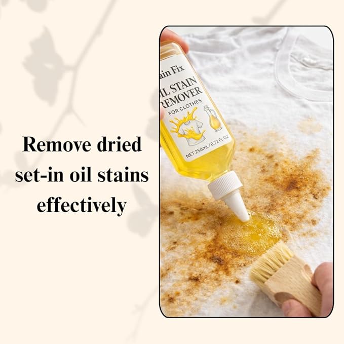 Oil Stain Remover for Clothes (8.72oz) - Fabric Stain Remover For Cooking, Engine, Dried Oil And Grease Stains - Safe for All Fabric Types