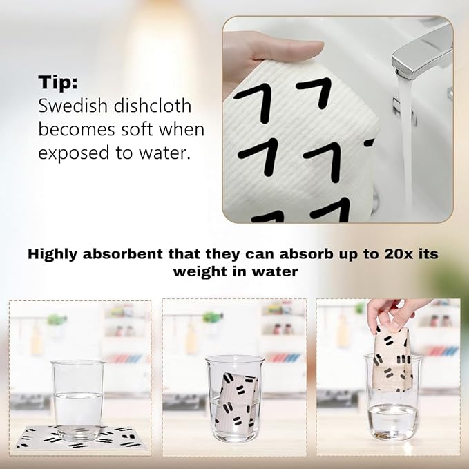 6 Pack Swedish Dishcloths for Kitchen, Polka dots Reusable Paper Towels Super Absorbent Reusable Paper Towels Washable, Quick Drying, Dishwasher