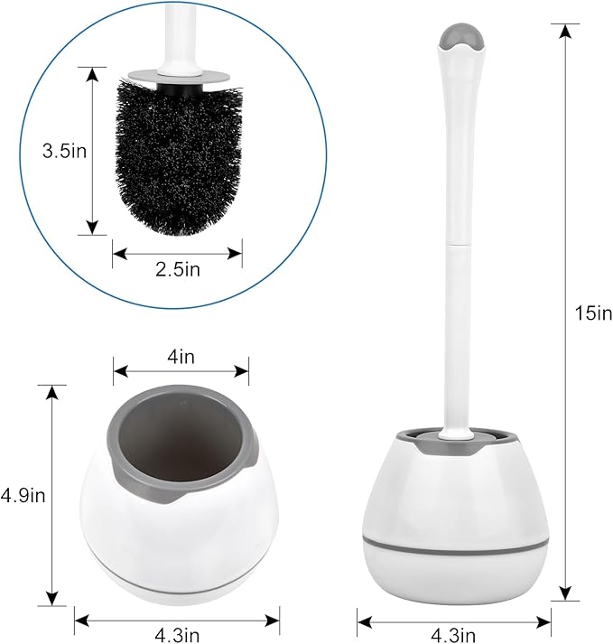 Toilet Bowl Brush and Holder, Toilet Scrubber 2 Pack with Long Handle, Easy to Hide, Drip-Proof, Deep Cleaning
