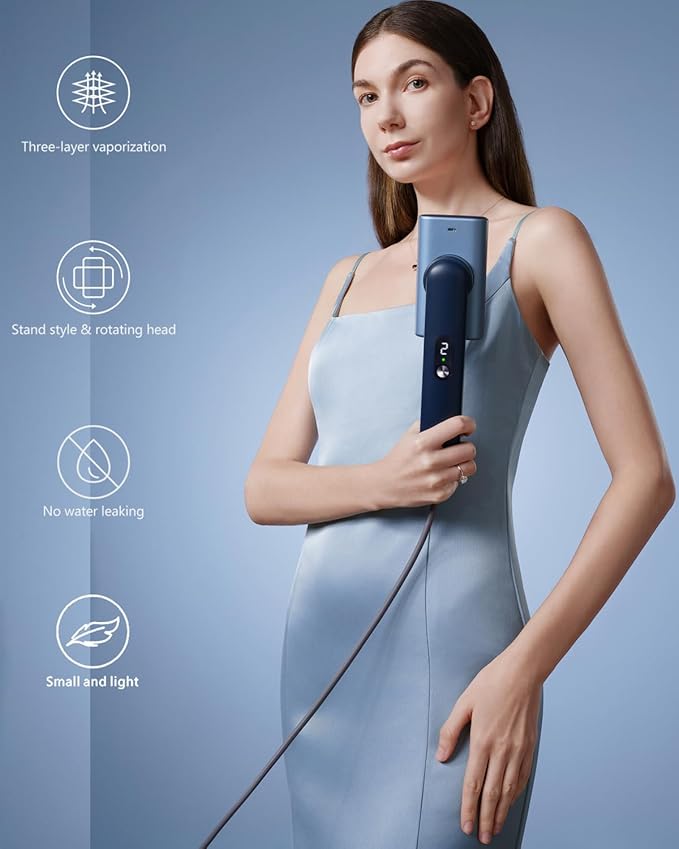G9 Pro Smart Handheld Steamer for Clothes – Global Voltage Adaptation(100-240V), Palm-Sized & Lightweight (1lb), Dual Steam Modes, Easy Wrinkle Remover, Auto Shut-Off, Travel & Home Double Use (Blue)
