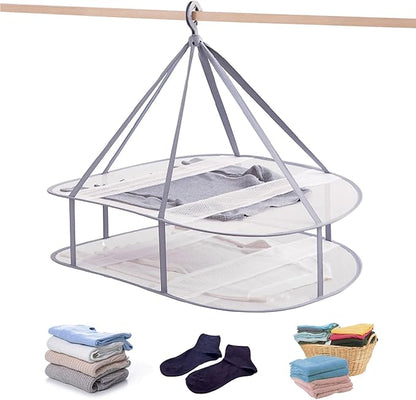 2 Tier Folding Mesh Clothes Drying Rack with Internal Fixation Stackable Sweater Drying Rack Portable Hanging Laundry Rack for Sweater,T-Shirt,Delicates,Swimsuit (1 Pack)
