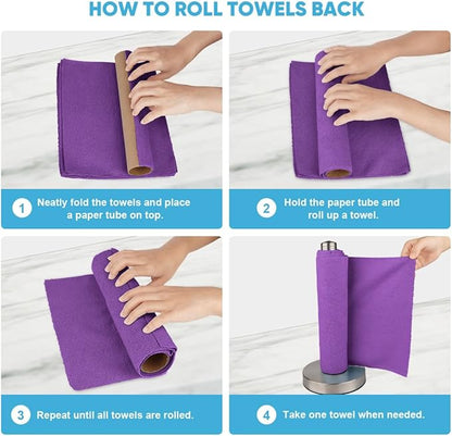 AIDEA Microfiber Cleaning Cloth Roll, 75PK, Reusable Paper Towels Tear Away Cloth, Microfiber Towels for Cars, Lint Free Cleaning Rags for House, Kitchen, Window, 11.5"×11.5", Purple