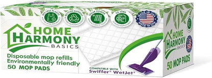 Home Harmony Basics Wet Jet Refill Pads, 50 Count, Compatible with Swiffer WetJet Mop, Disposable Spray Mop Pad Refills, WetJet Replacement Pads, Eco-Friendly (Packaging May Vary)
