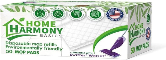 Home Harmony Basics Wet Jet Refill Pads, 50 Count, Compatible with Swiffer WetJet Mop, Disposable Spray Mop Pad Refills, WetJet Replacement Pads, Eco-Friendly (Packaging May Vary)