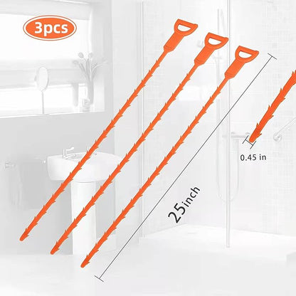 3 Pack 25 Inch Hair Snake Hair Drain Clog Remover Cleaning Tool Drain Opener sink snake Drain Auger Hair Remover Tool For Sewer, Toilet, Shower Kitchen Sink, Bathroom Tub