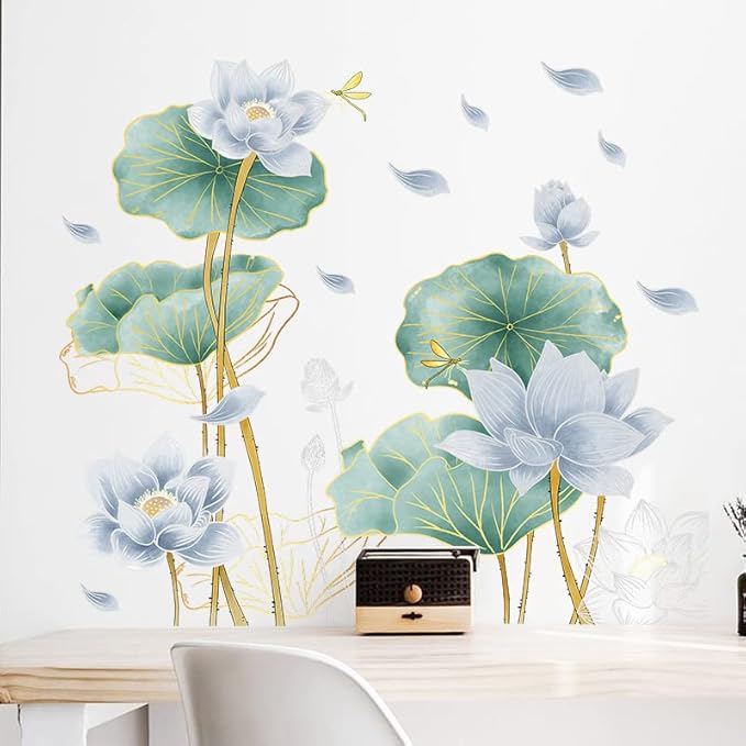3D Wall Stickers Blue Lotus Floral Wall Art Decal Decor for Bedroom Living Room Offices Home Decoration