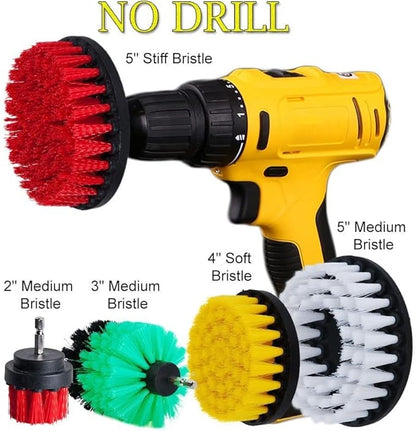 Drill Brush Soft Medium Stiff Bristle Powered Scrub Attachments Cleaning Kit for Bathroom Shower Grout Carpet Tires Boats Ceramic Marble Wheels Glass Carpets Upholstery (2''+3''+4''+5''+5'')