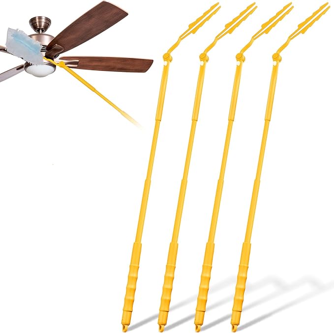 Colingmill 4 Pcs 3 ft Replacement Handles Compatible with Duster Refills, Extendable Long Extended Handle Only, Adjustable Length for Ceiling Fans, Blinds, Shelves, Windows (Yellow)