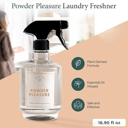Chakra Freshener Fabric Spray - Long-Lasting Multi-Purpose Laundry Scent for Bedding, Clothes & Home Fabric Deodorizer, Luxury Room Deodorizer, Linen Spray w/Trigger, 16.9 fl oz, Powder Pleasure