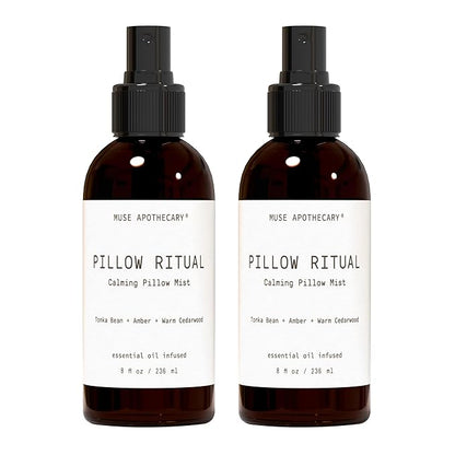 Muse Apothecary Pillow Ritual - Aromatic, Calming and Relaxing Pillow Mist, Linen and Fabric Spray - Infused with Natural Aromatherapy Essential Oils - 8 oz, Tonka Bean + Amber + Warm Cedarwood