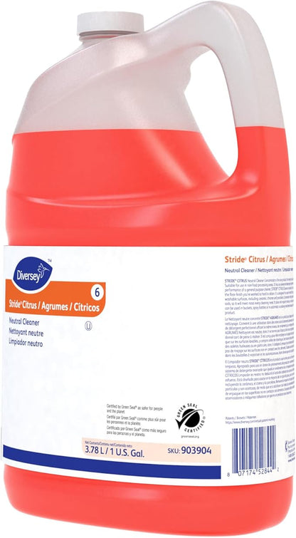 Diversey 903904 Stride Citrus Neutral Cleaner, Commercial Floor Cleaner, Citrus Scent, Concentrate, 1-Gallon (Pack of 4)